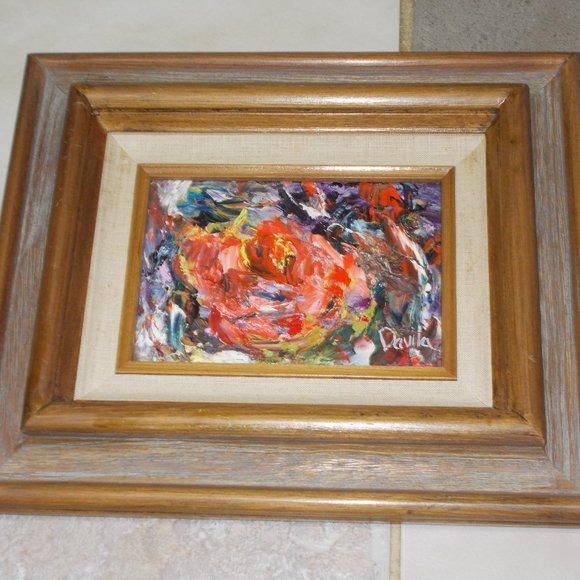 Original "Rose Infinity" oil palette knife painting by Davila, signed 5"x7" - Picture 2 of 4